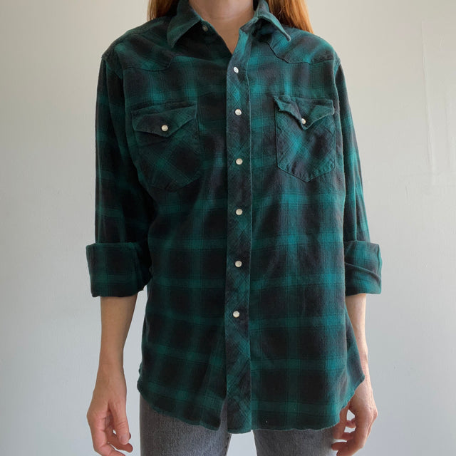 1990s Green and Black Wrangler Western Flannel