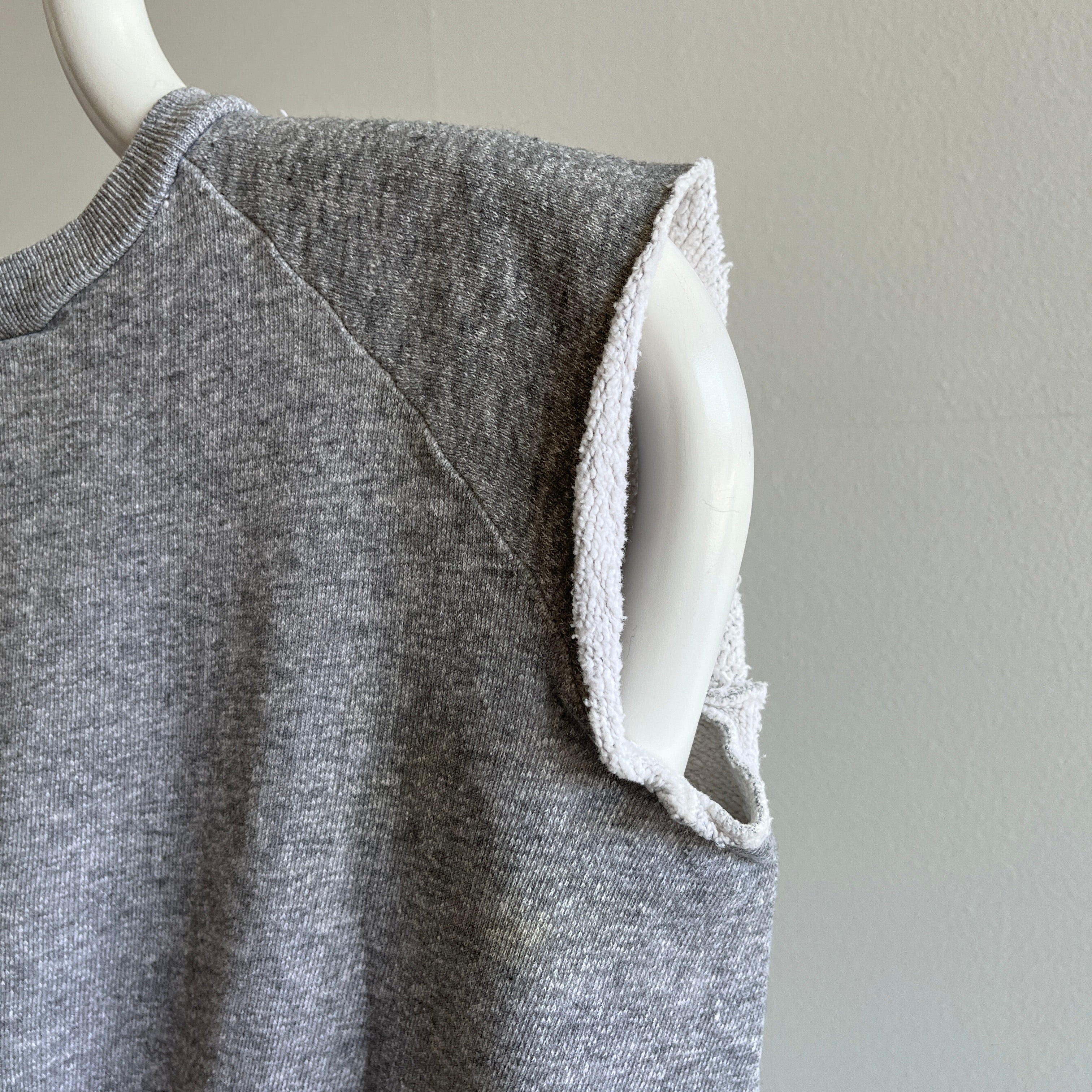 1970s DIY Muscle Sweatshirt on a Mostly Cotton Blend Blank Gray Sweatshirt - BEAT UP