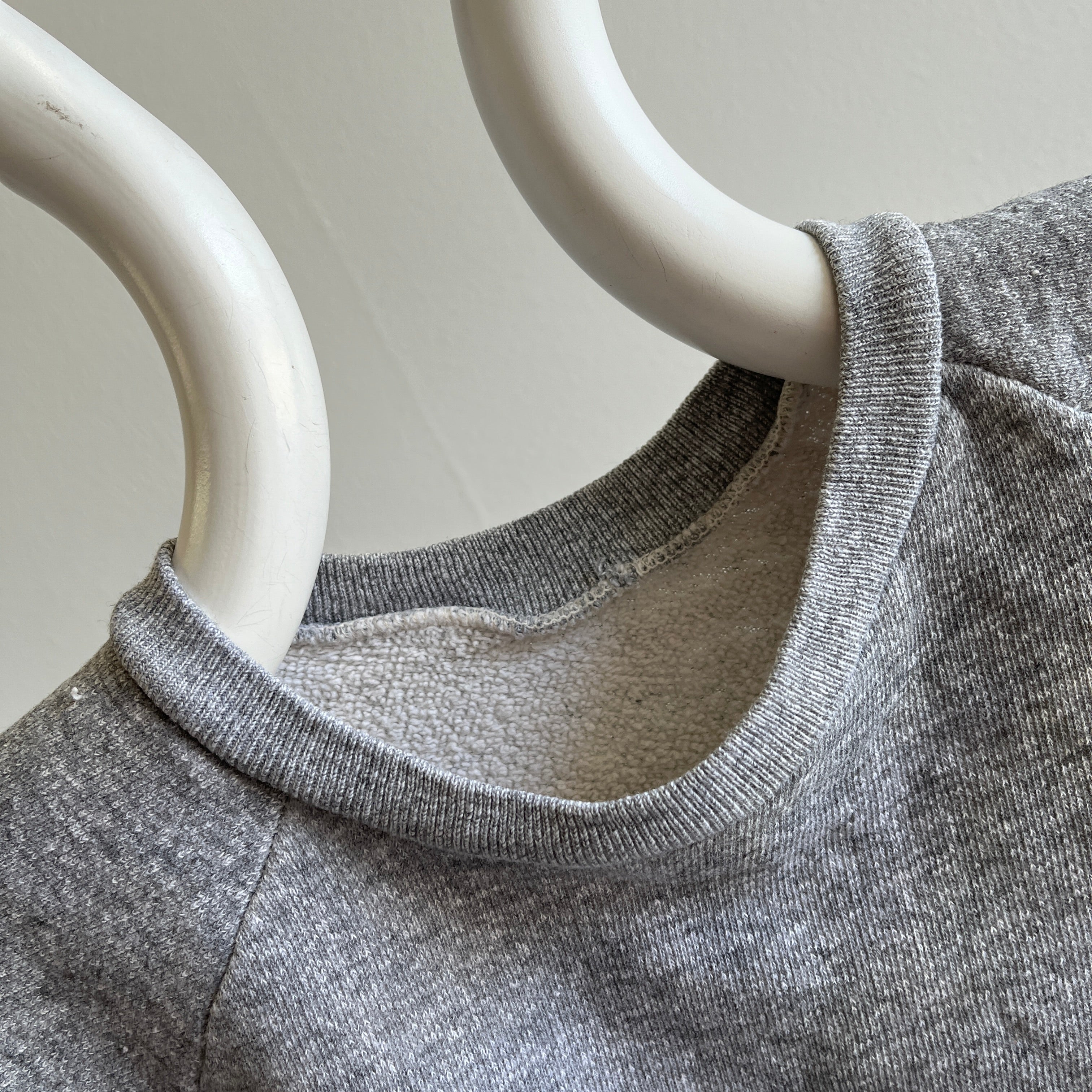 1970s DIY Muscle Sweatshirt on a Mostly Cotton Blend Blank Gray Sweatshirt - BEAT UP