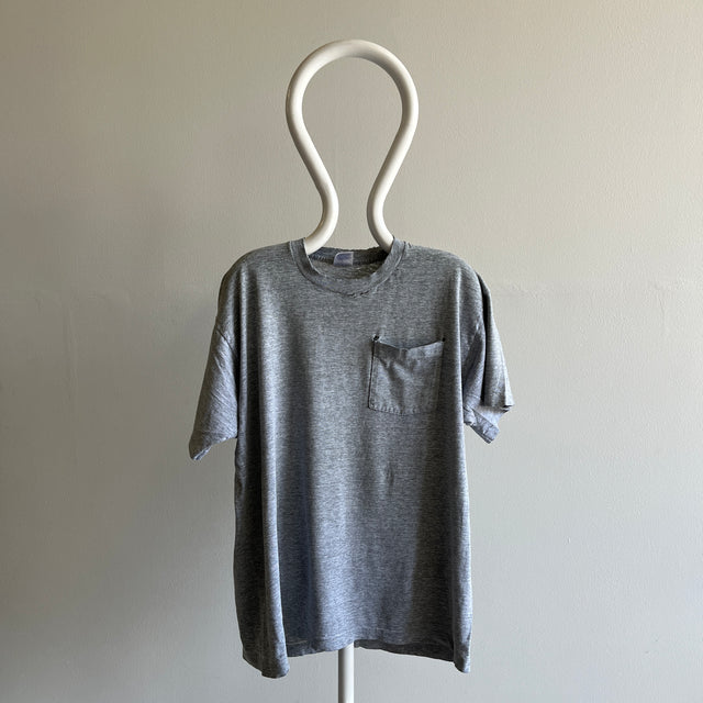 1980s Beat Up Thin and Worn Blank Gray Pocket T-Shirt by BVD