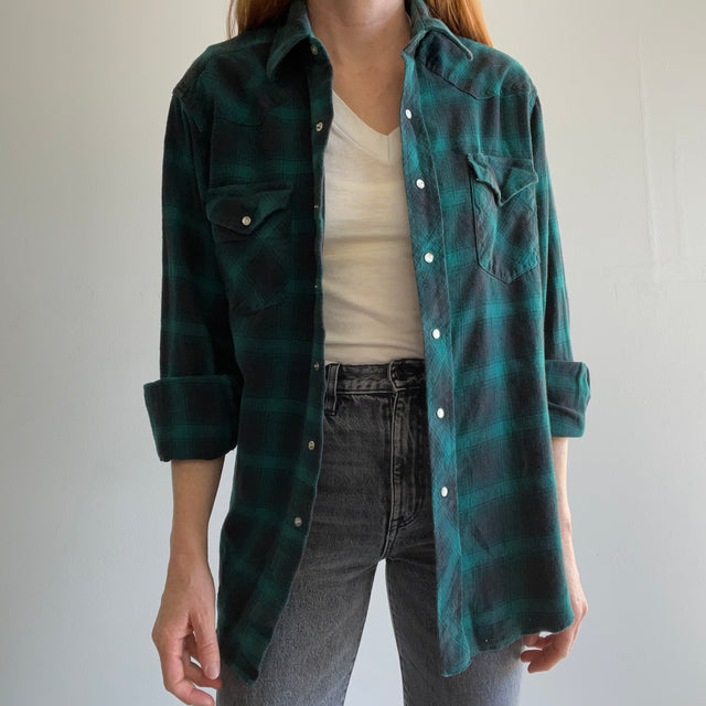 1990s Green and Black Wrangler Western Flannel