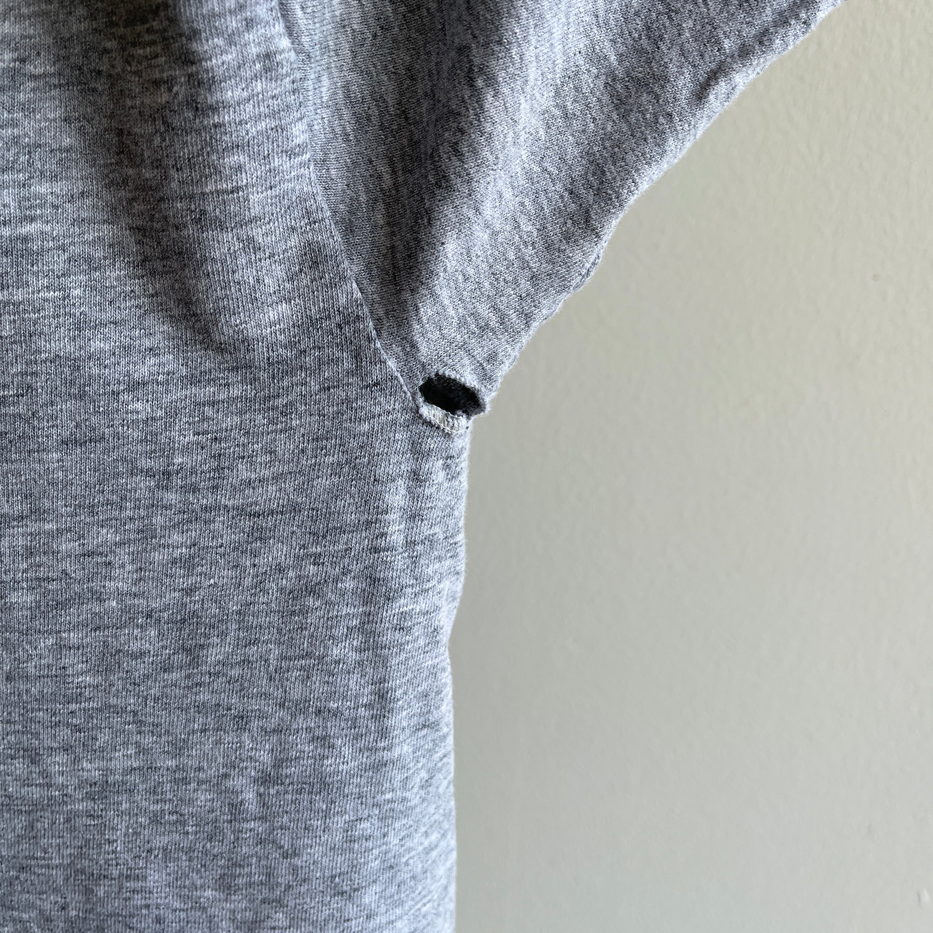 1980s Beat Up Thin and Worn Blank Gray Pocket T-Shirt by BVD