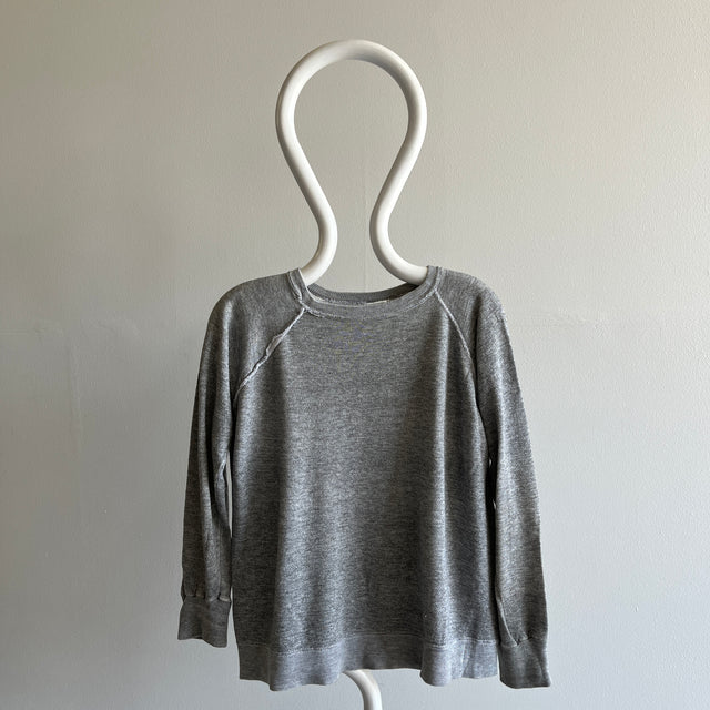 1970s Totally Beat Up Blank Gray Raglan with Mending and More Likely Needed