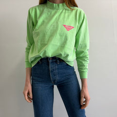 1980s Maui Mock Neck Long Sleeve Neon Green Cotton T-Shirt