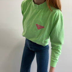 1980s Maui Mock Neck Long Sleeve Neon Green Cotton T-Shirt