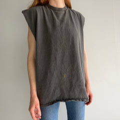 1980s Extremely Faded Black to Gray Cotton DIY Oversized Tank