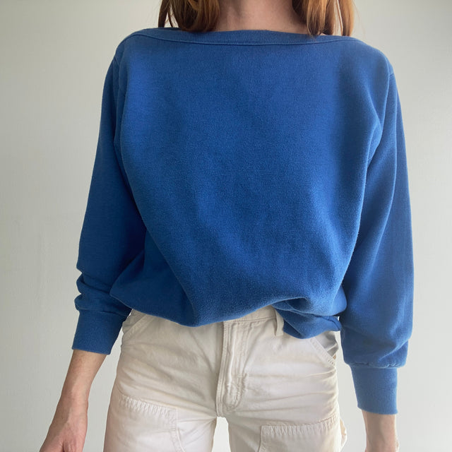 1980s Boat Neck Blank Blue Sweatshirt by Ultra Sweats/Pannill