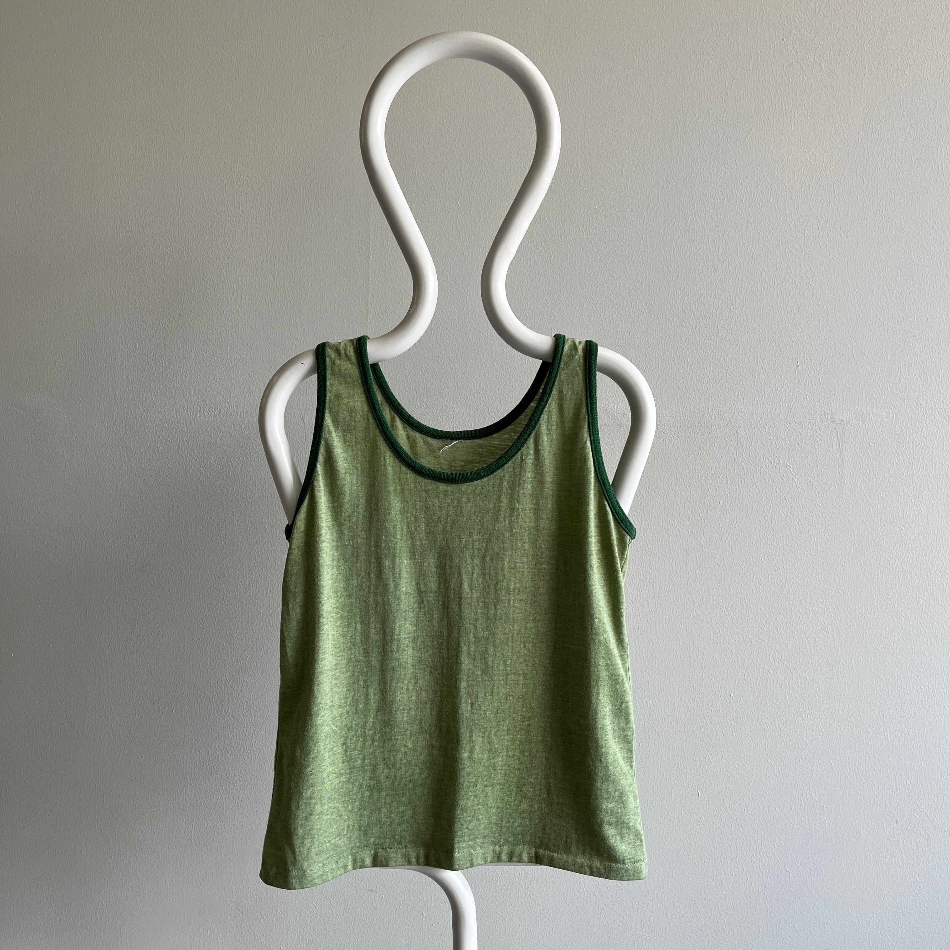 1970s Heather Green Blank Tank with Contrast Piping