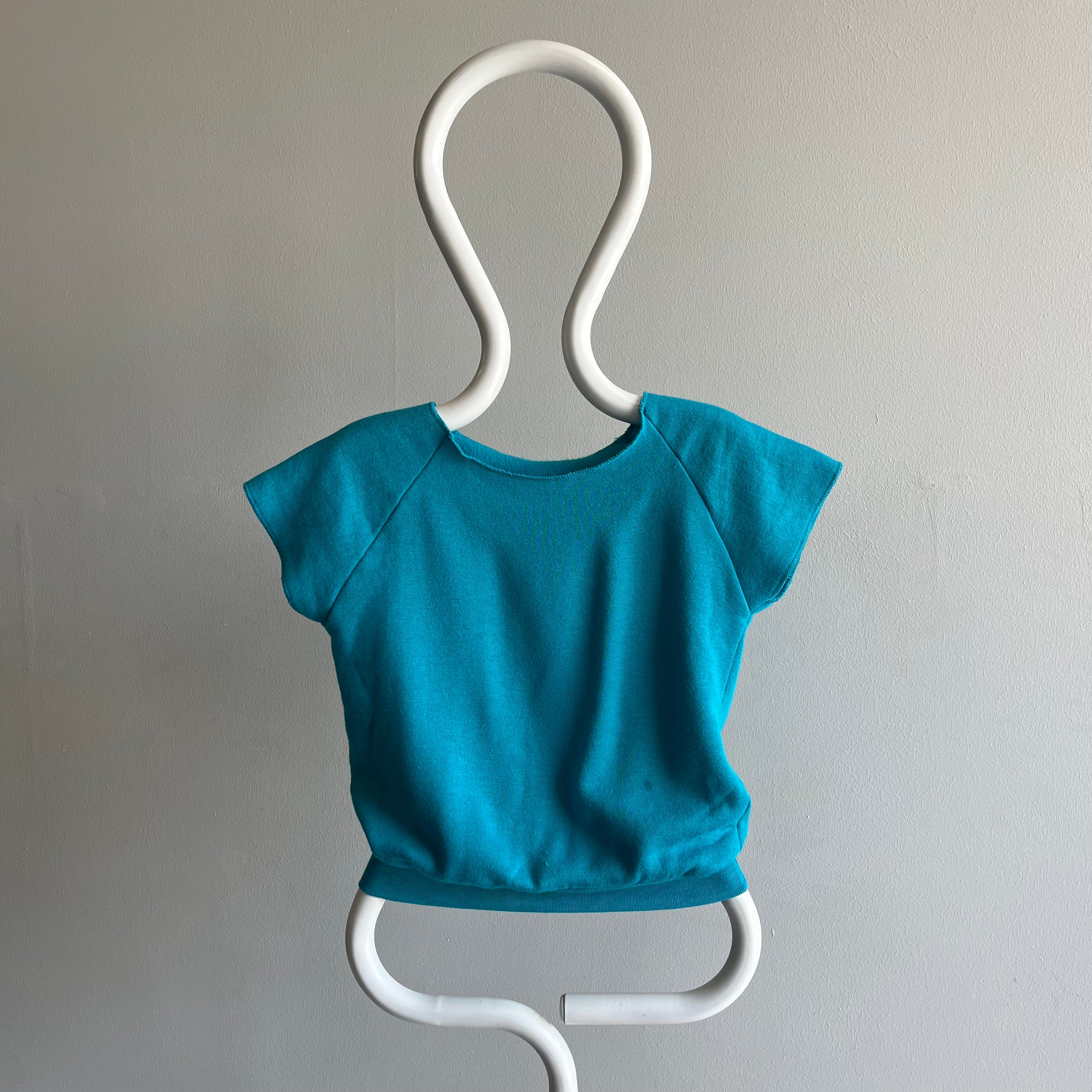 1980s Blank Teal Muscle Warm Up Sweatshirt