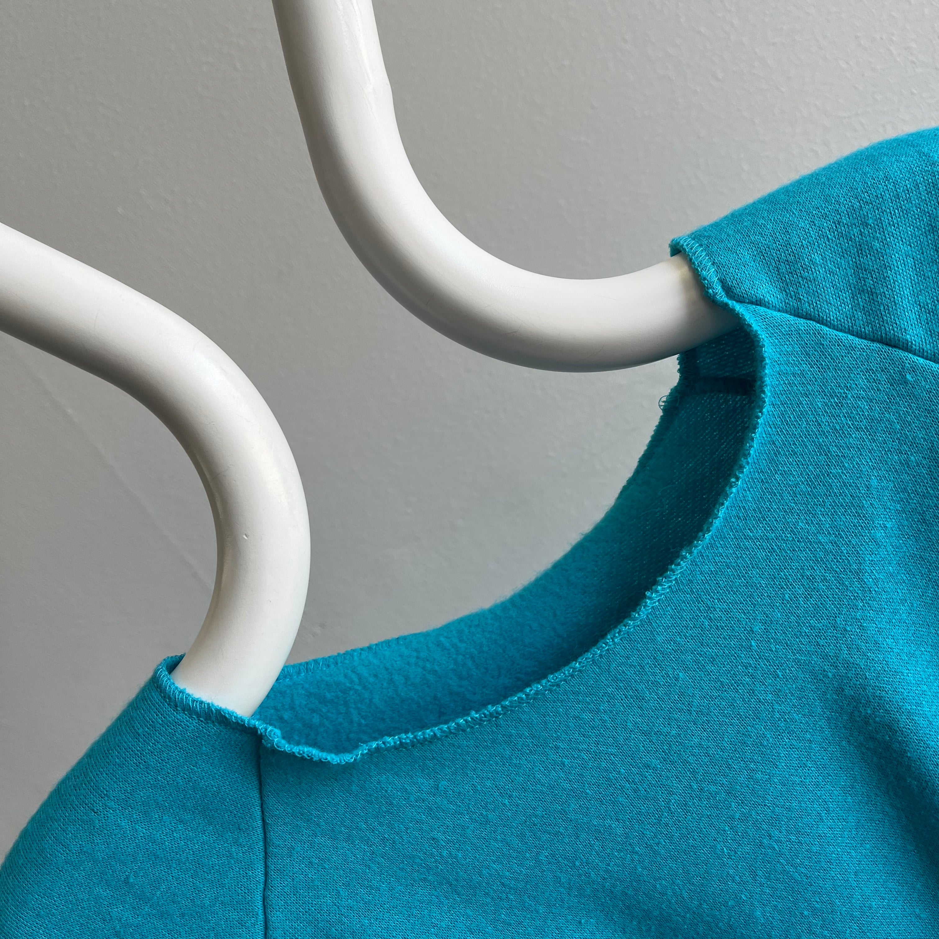 1980s Blank Teal Muscle Warm Up Sweatshirt