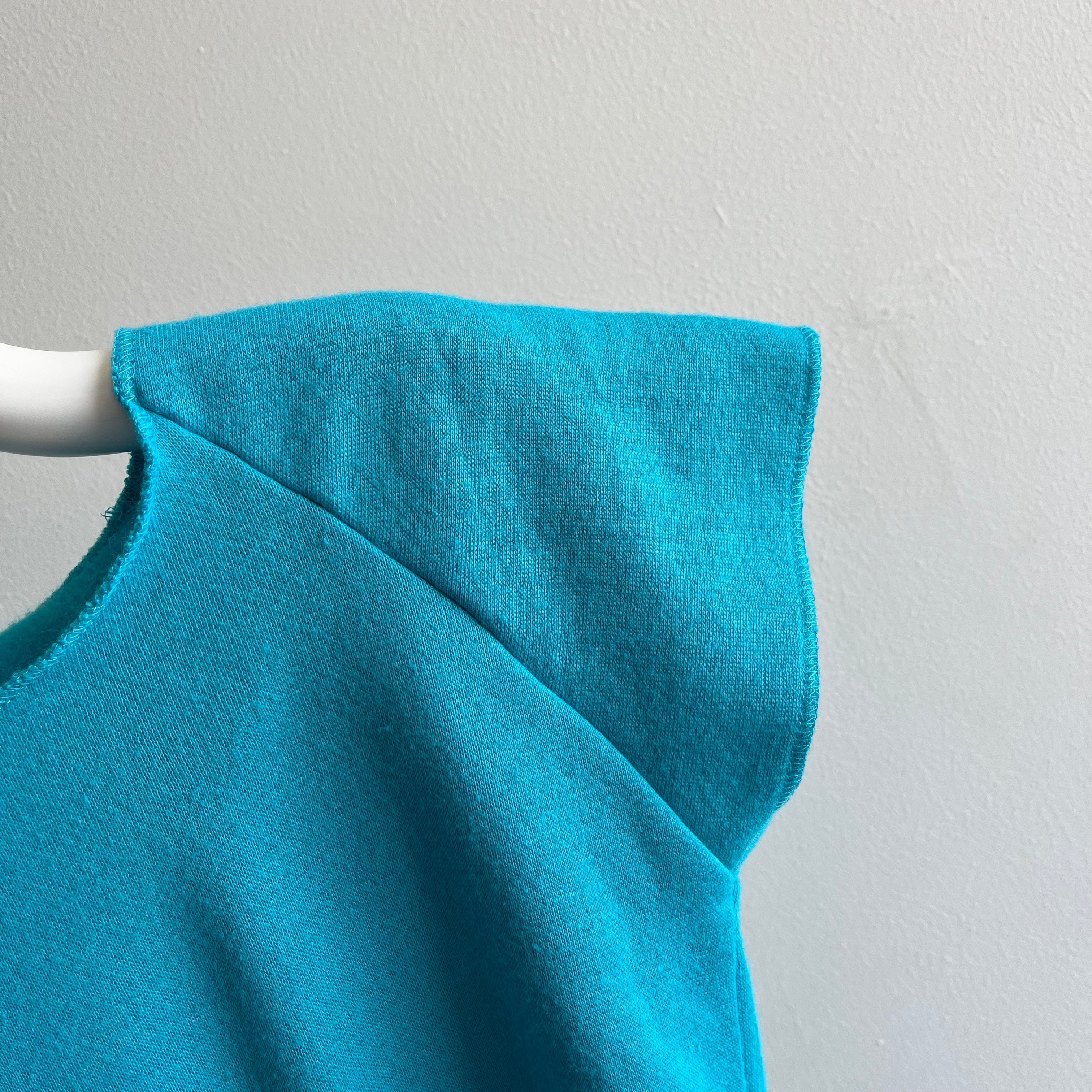 1980s Blank Teal Muscle Warm Up Sweatshirt