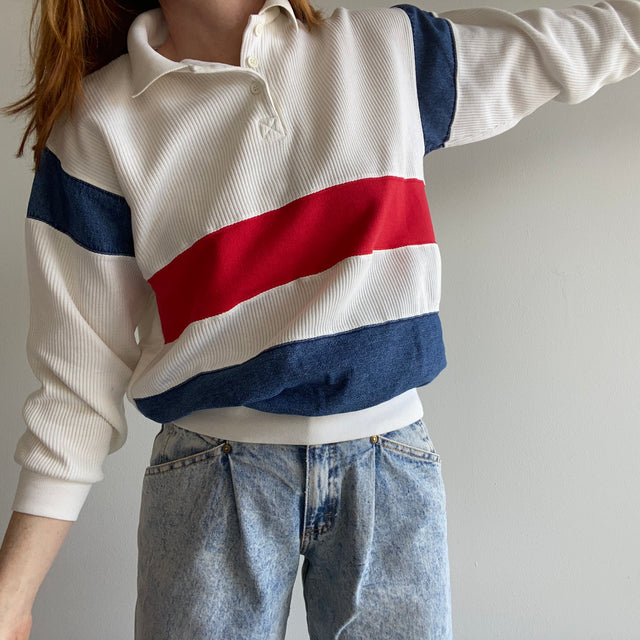 1980/90s Striped Polo Shirt/Sweatshirt/Sweater