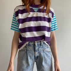 1990s Fun Color Block Striped Boxy T-Shirt with a Single Gusset