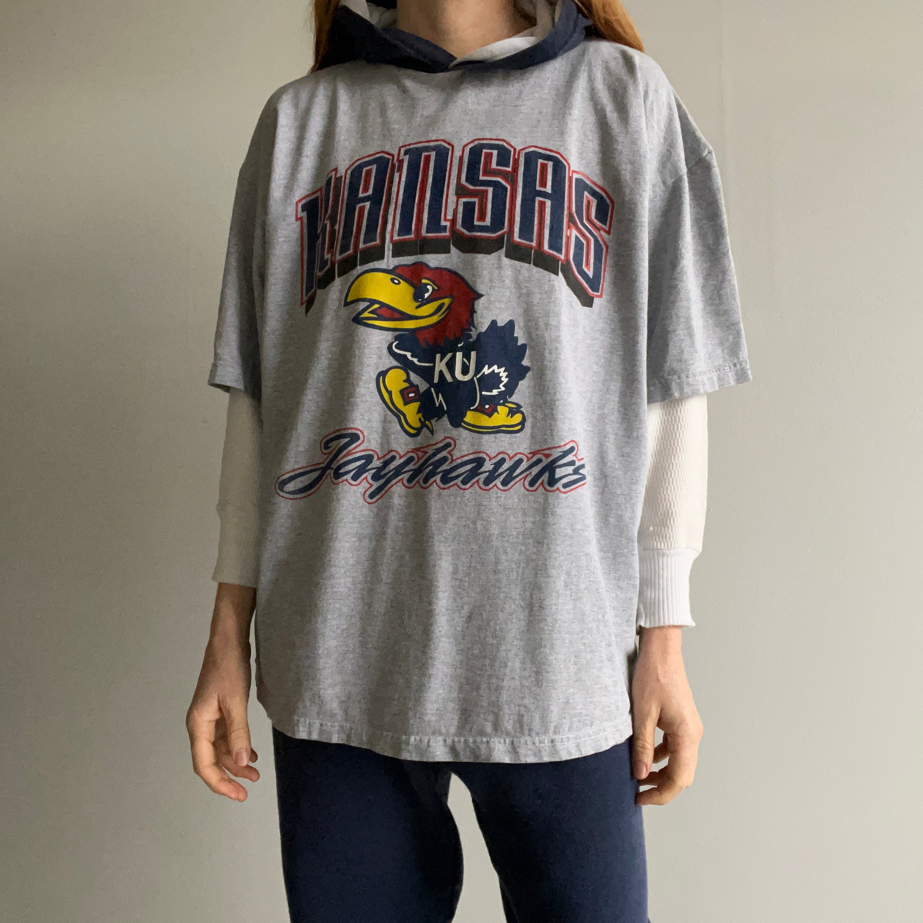 1990s Kansas University Jayhawks Oversized T-Shirt Hoodie - Oh My!