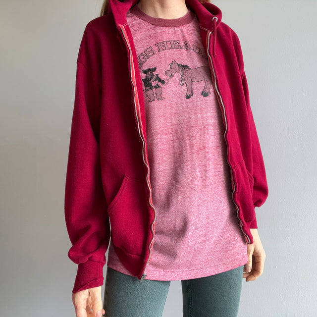 Sweat à capuche zippé rouge/magenta des années 1970 par Sportswear