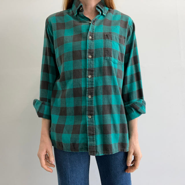 1980/90s Super Soft Green/Teal Buffalo Plaid Super Soft Cotton Flanelle