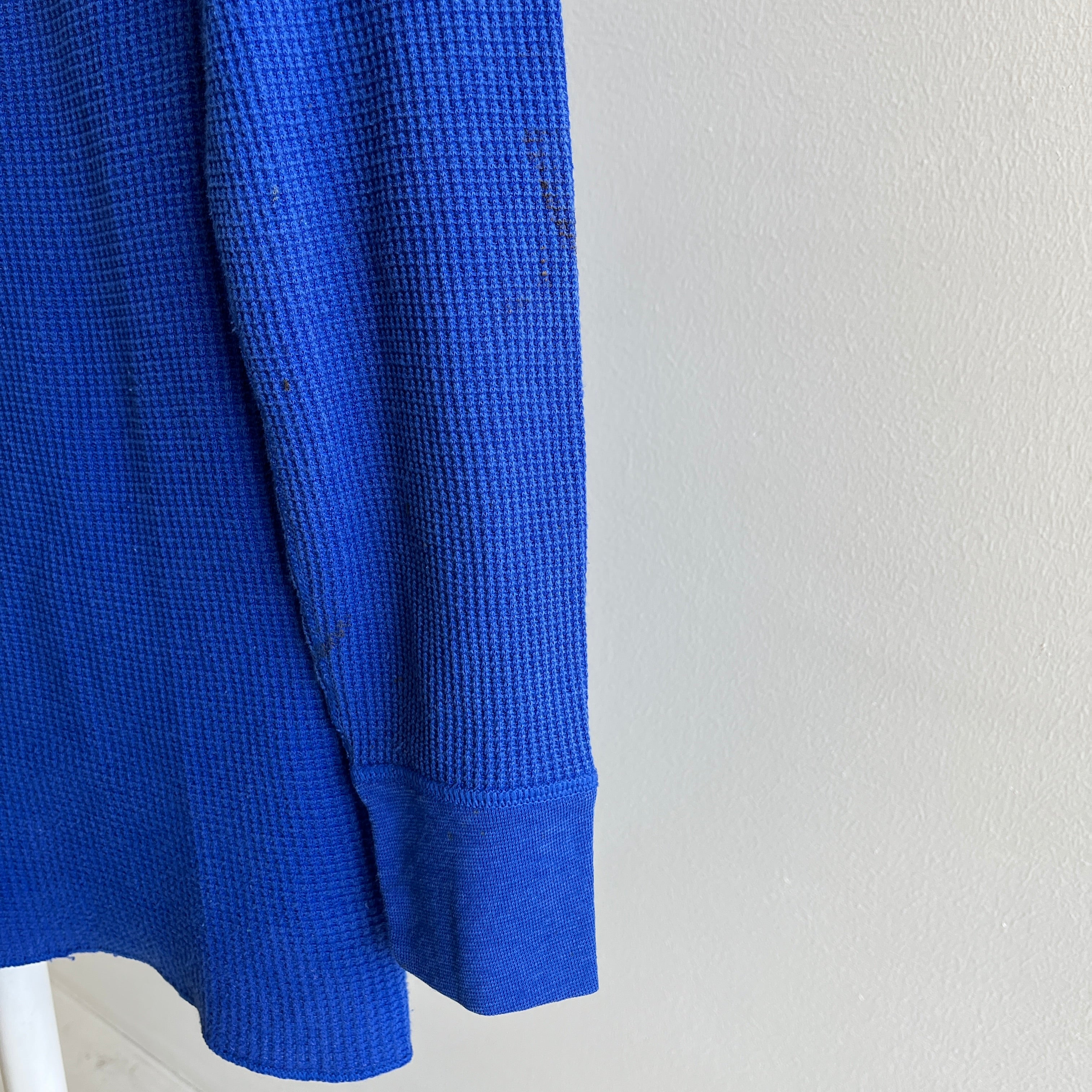 1970s Long Johns Marque Royal Blue Waffle Henley