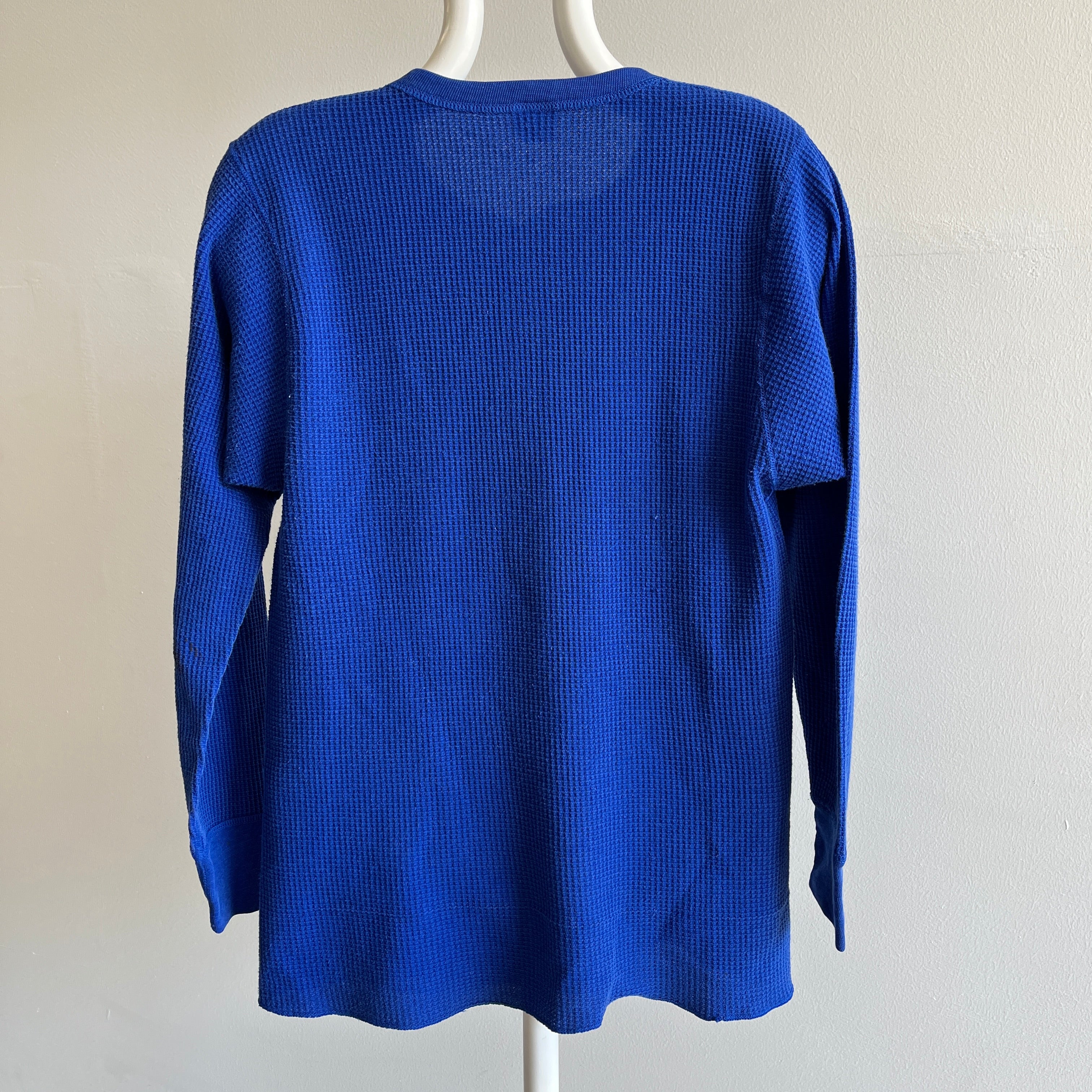 1970s Long Johns Marque Royal Blue Waffle Henley