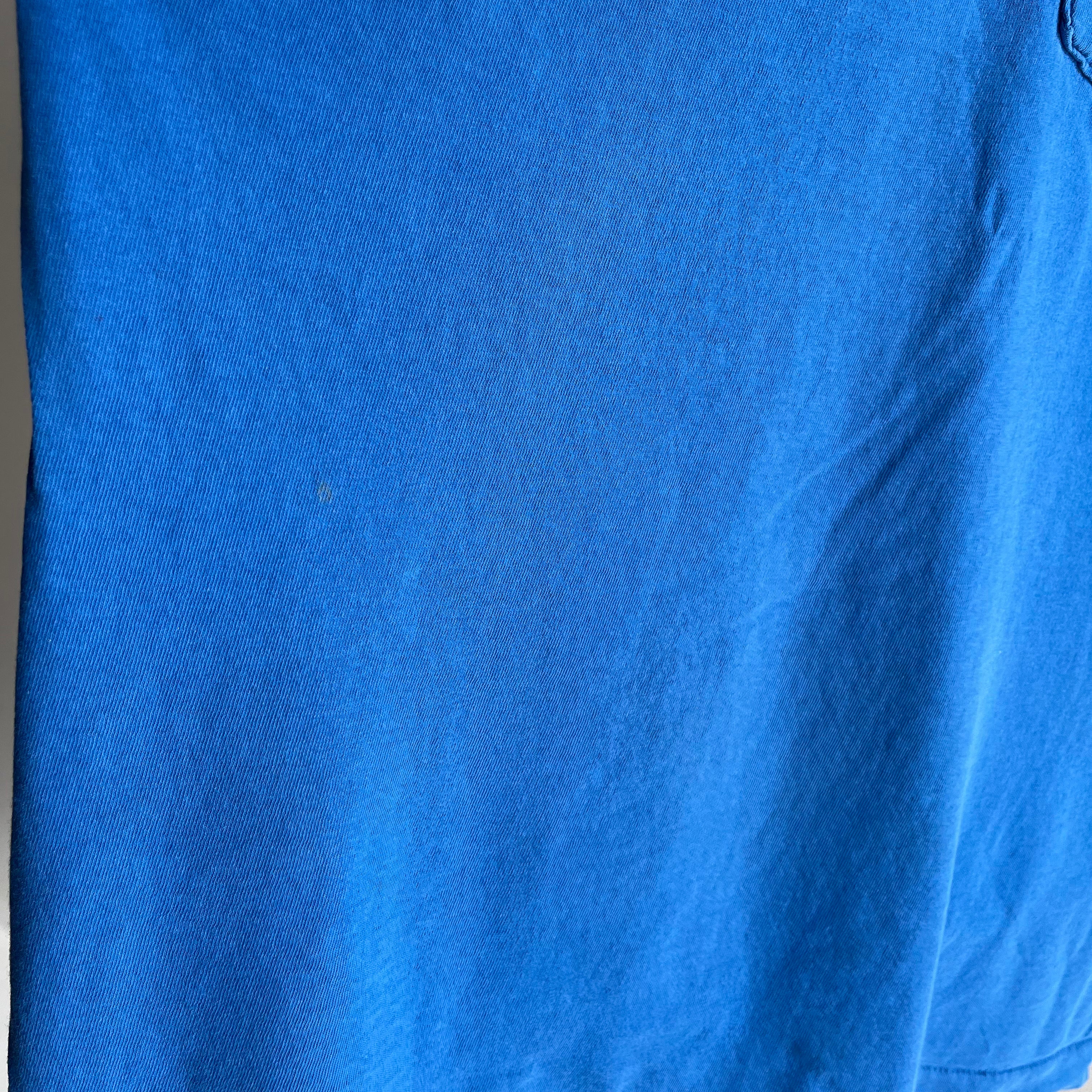 1980s Faded to Perfection Blank Royal/Sky Blue Pocket T-Shirt