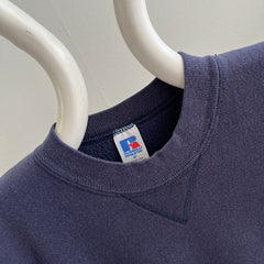 1980s RUSSELL BRAND Blank Navy Sweatshirt w Single V Gusset