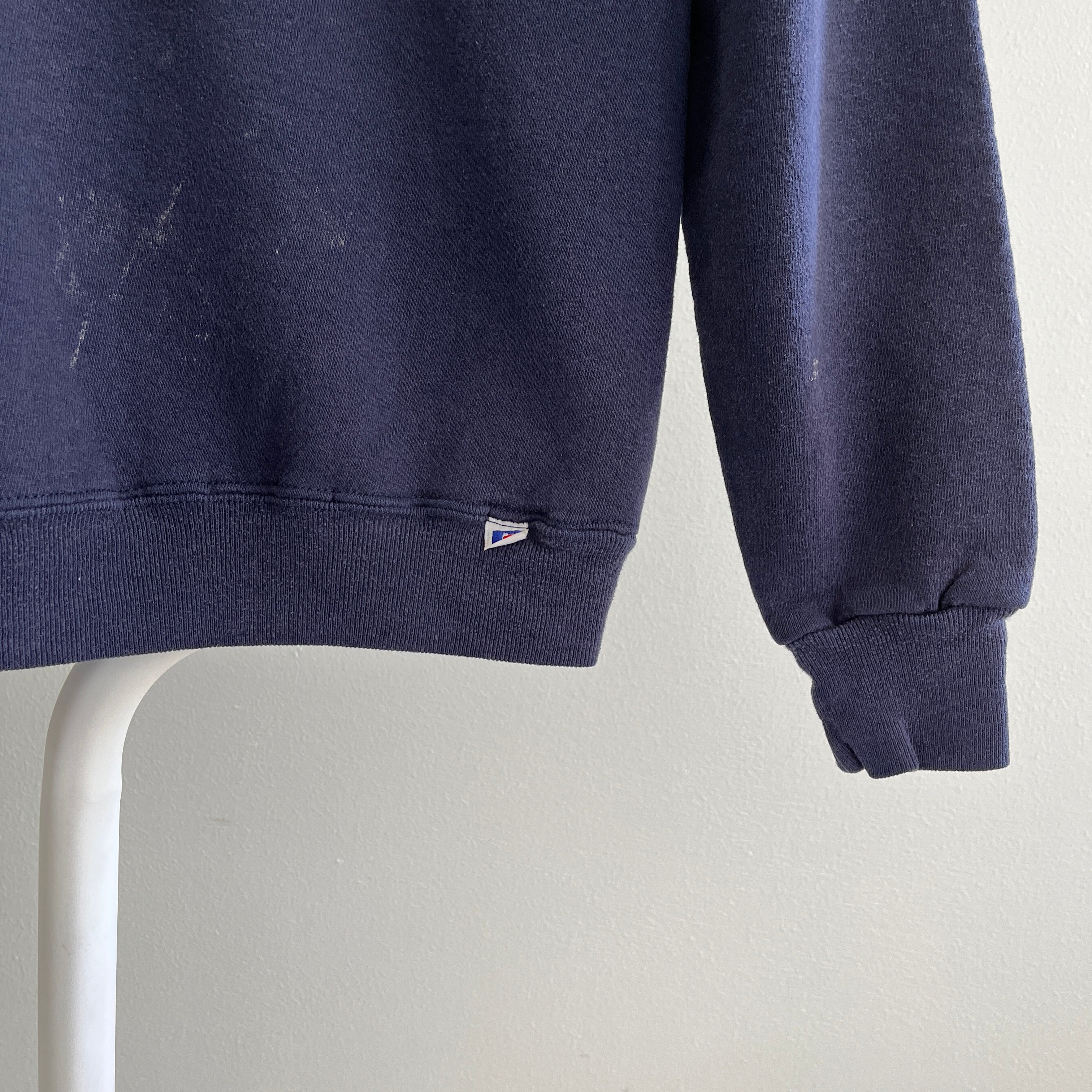 1980s RUSSELL BRAND Blank Navy Sweatshirt w Single V Gusset