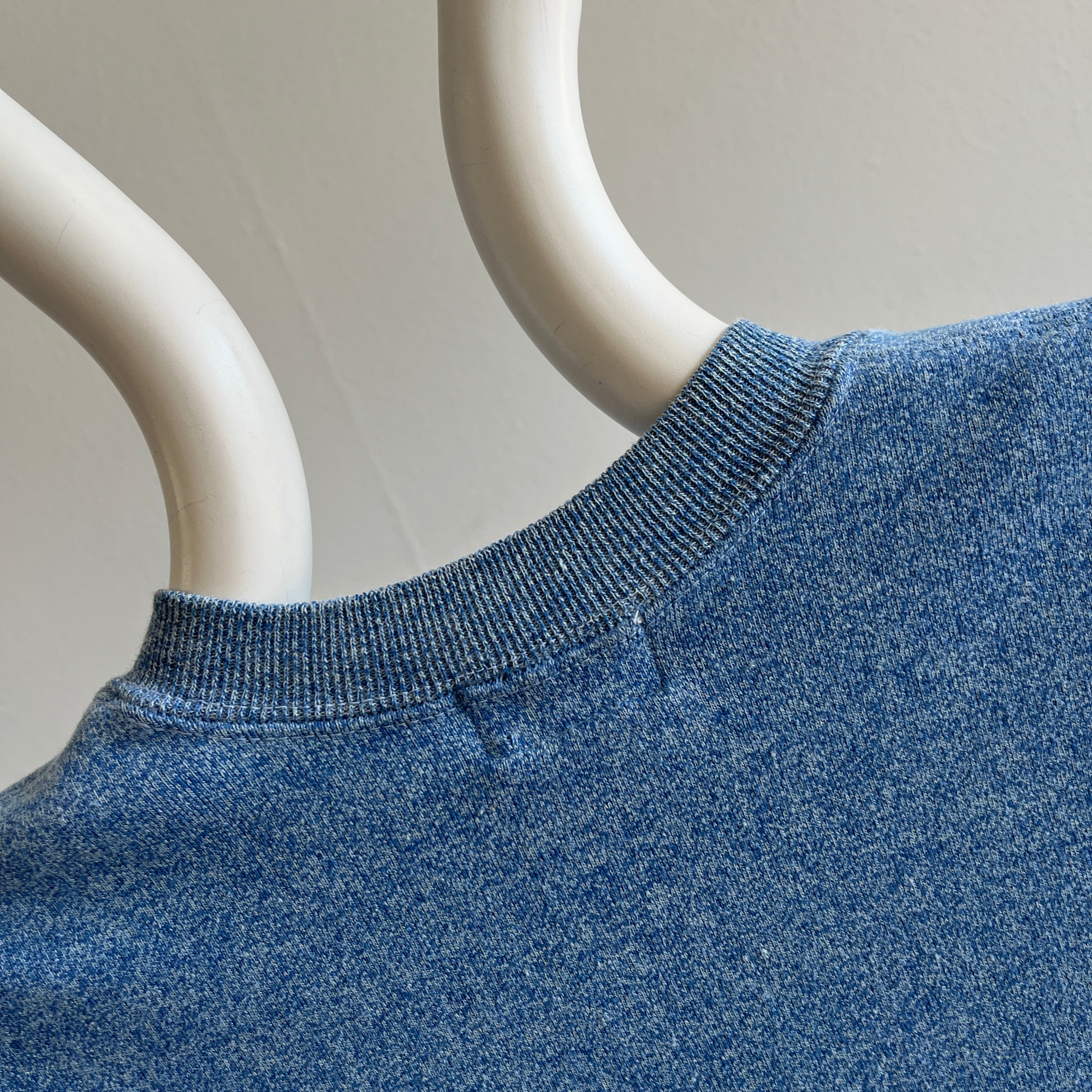 1960/70s Thick Knit Stretchy Blank Heather Blue T-Shirt (Check out the Tag!!)