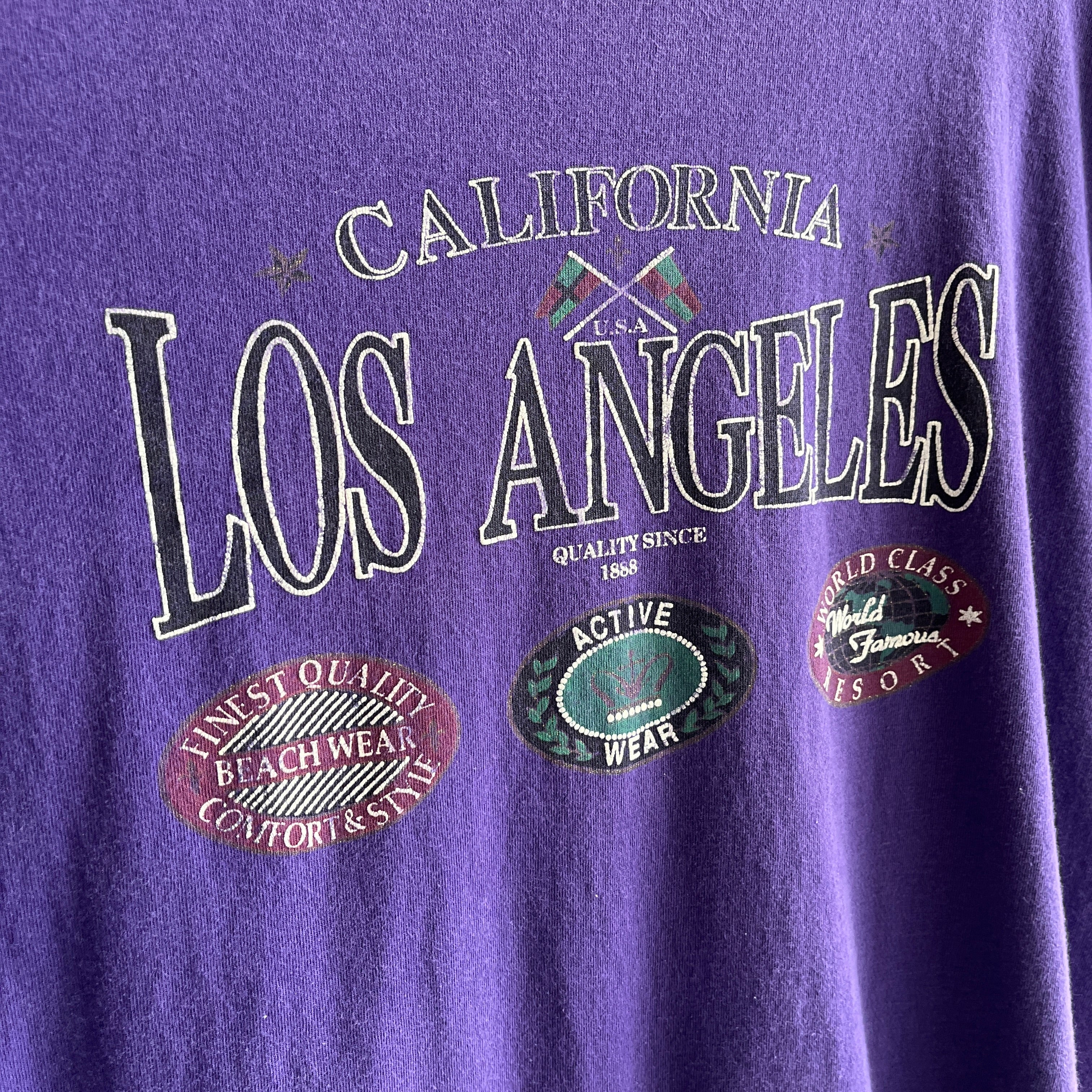 T-shirt Los Angeles des années 1990 en coton teint à l'eau de javel
