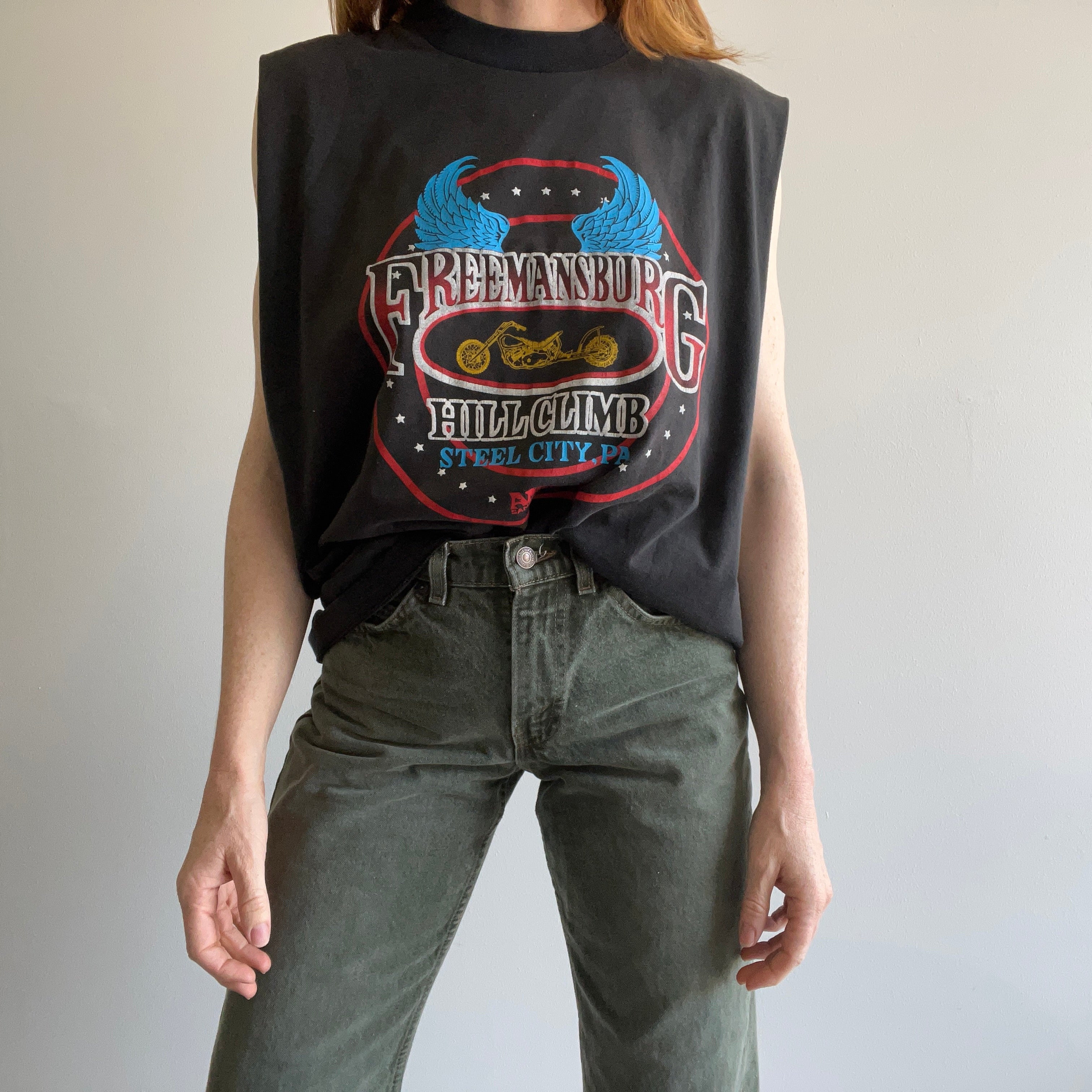 1980s Bushkill Valley Motorcycle Club DIY Muscle Tank - Front and Back