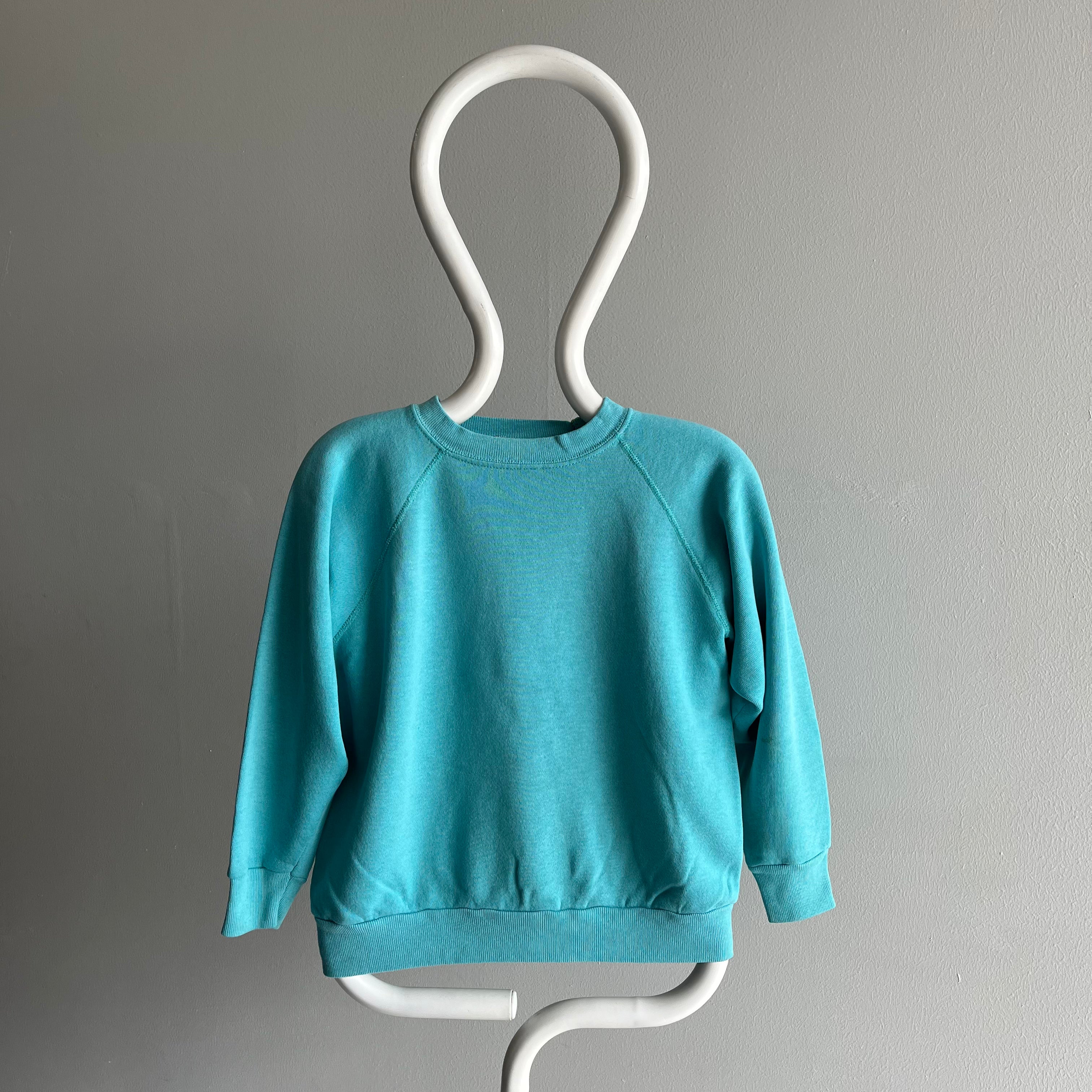 1980s Smaller Blank Agua/Teal Raglan - With DIY Mending!