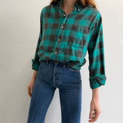 1980/90s Super Soft Green/Teal Buffalo Plaid Super Soft Cotton Flanelle