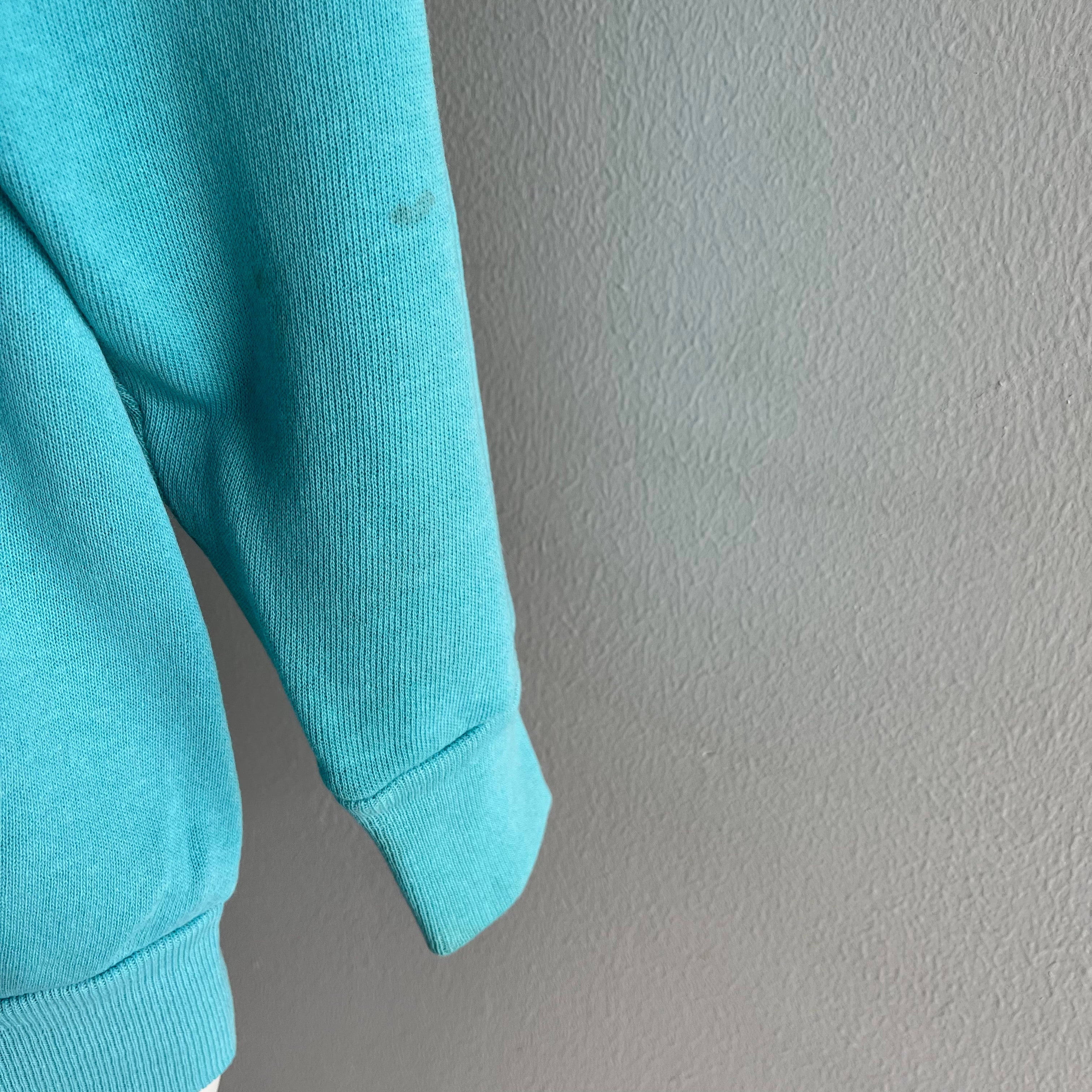 1980s Smaller Blank Agua/Teal Raglan - With DIY Mending!