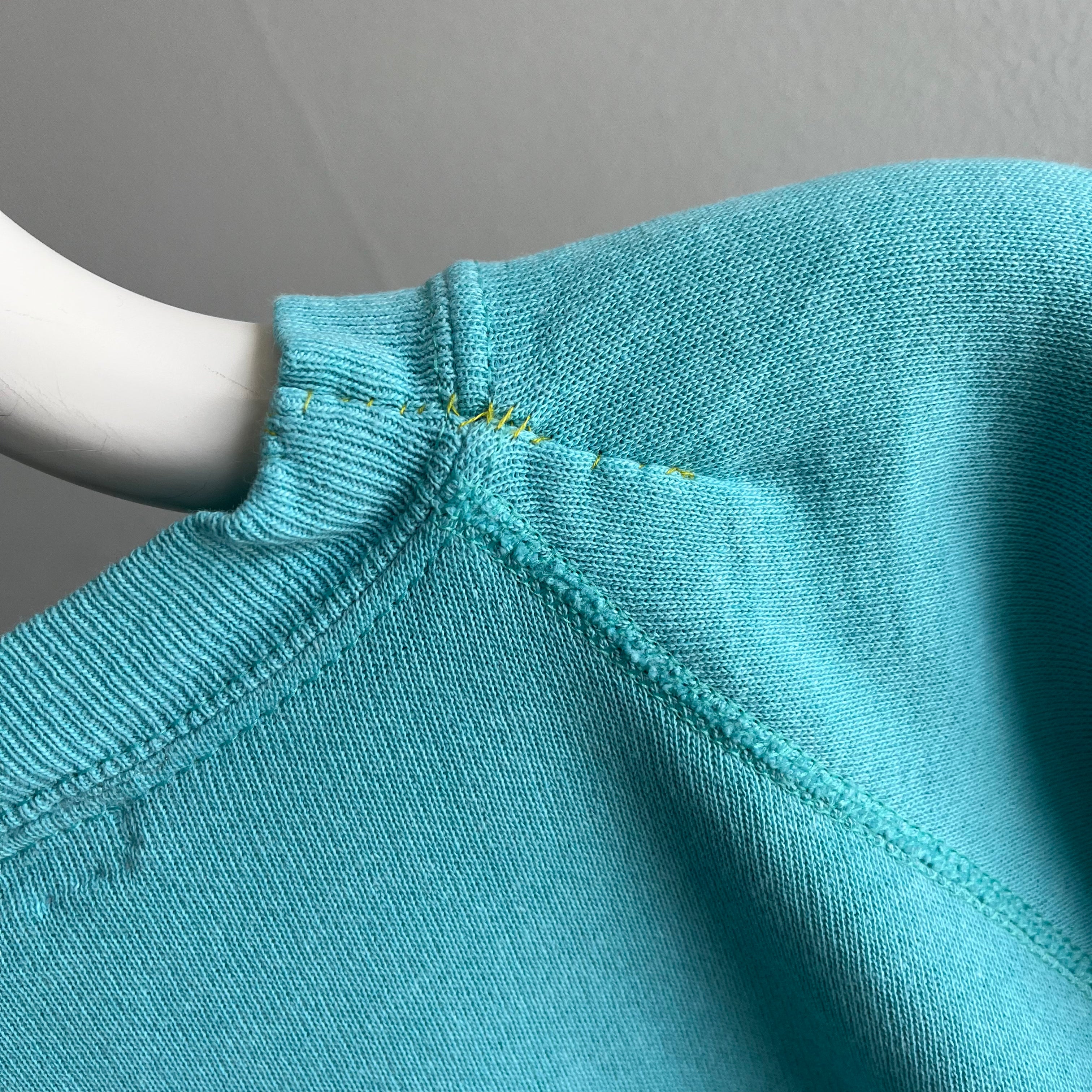 1980s Smaller Blank Agua/Teal Raglan - With DIY Mending!