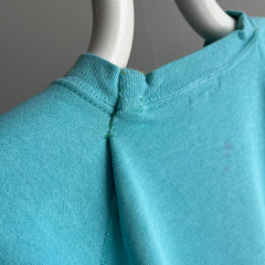 1980s Smaller Blank Agua/Teal Raglan - With DIY Mending!