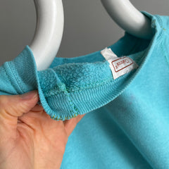 1980s Smaller Blank Agua/Teal Raglan - With DIY Mending!