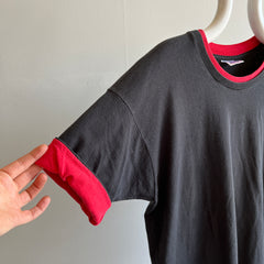 1990s Color Block Red and Black Blank T-Shirt