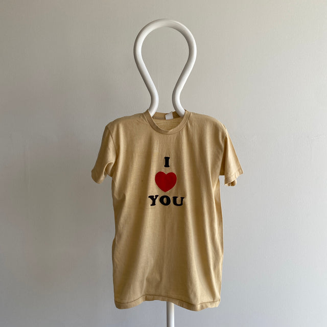1970s Rhino Hips I LOVE YOU - DIY "Made w Love" - FOR REAL - Tan T-SHIRT - Oh My!