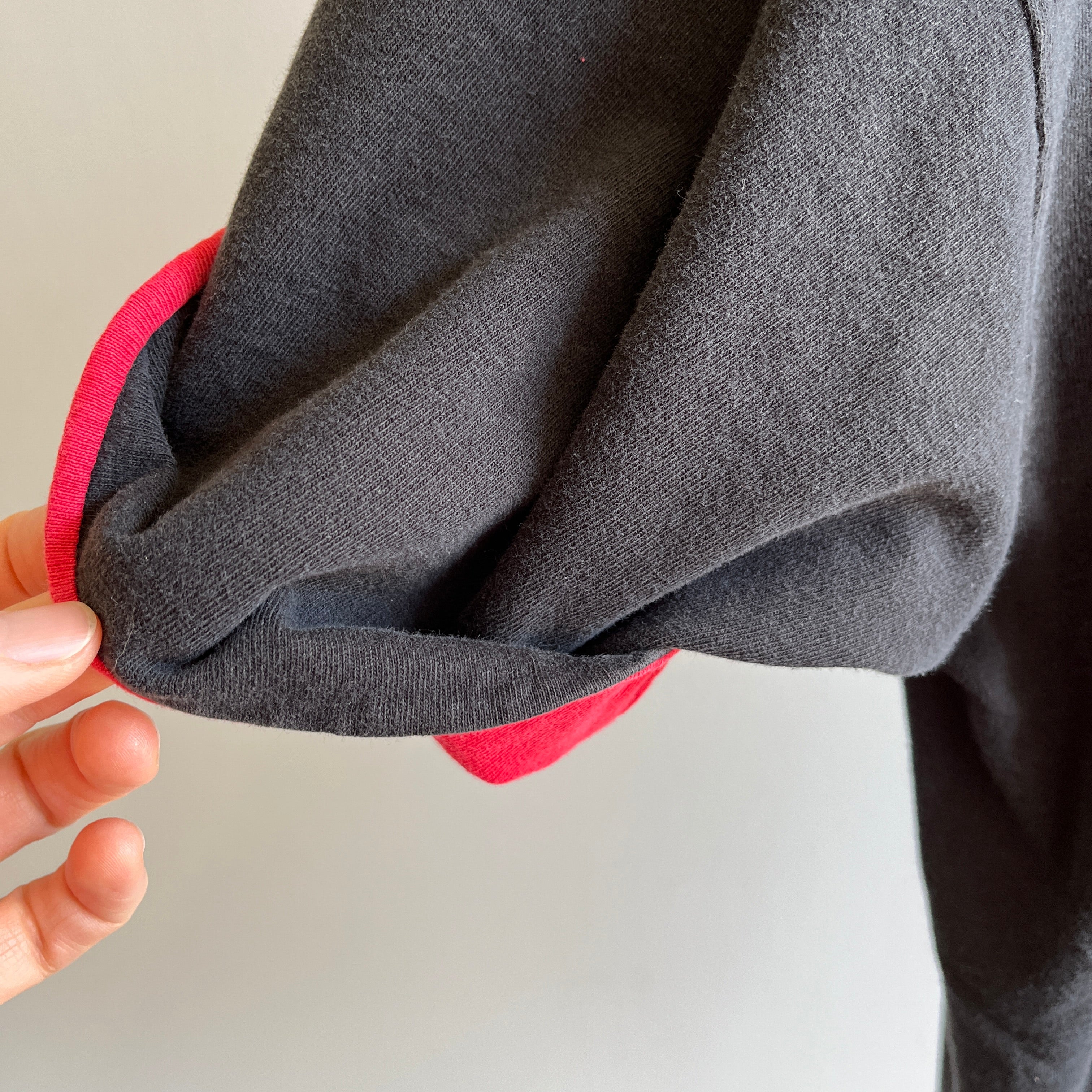 1990s Color Block Red and Black Blank T-Shirt