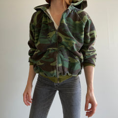 Sweat à capuche zippé camouflage épais des années 1970