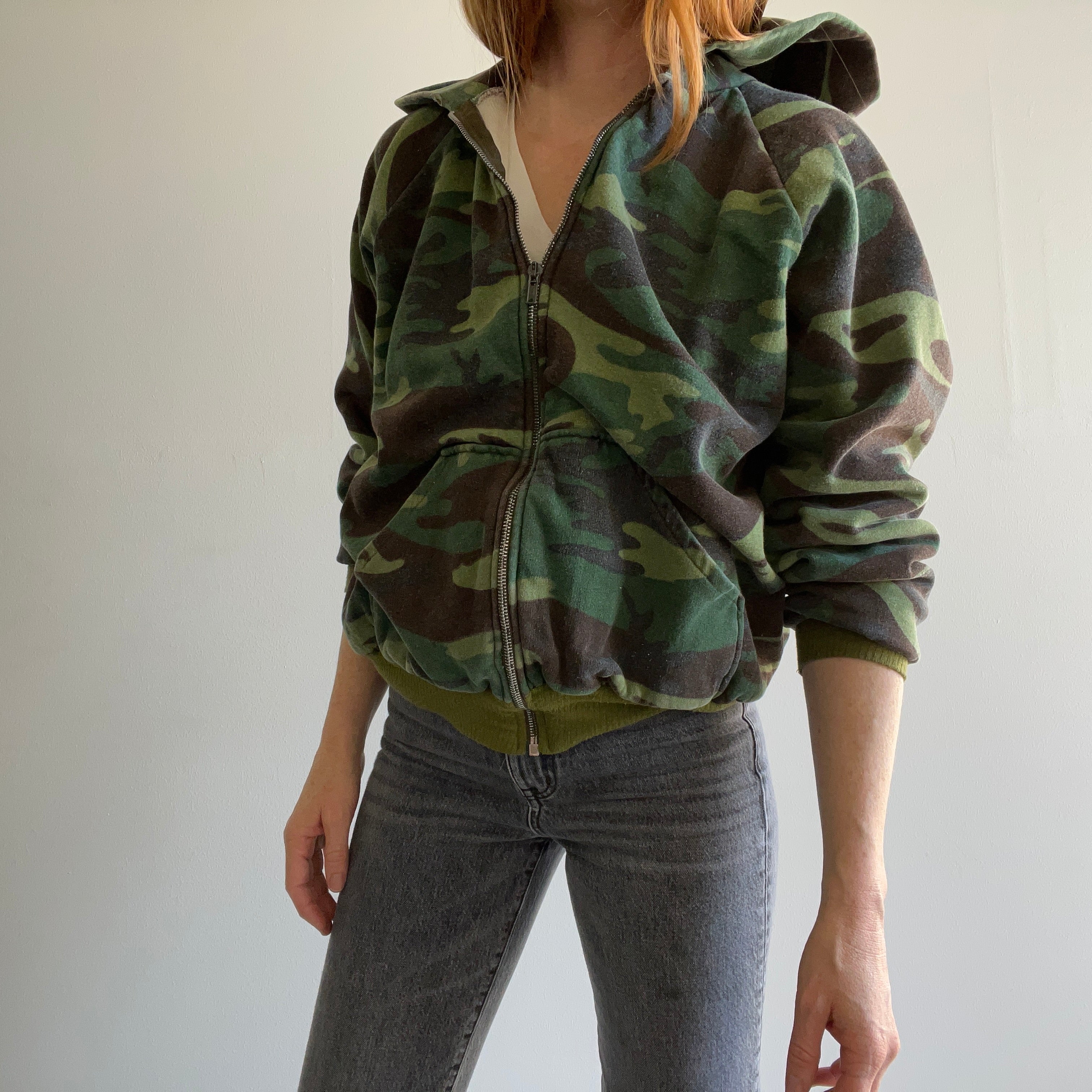 1970s Heavyweight Insulated Camo Zip Up Hoodie