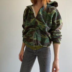 Sweat à capuche zippé camouflage épais des années 1970