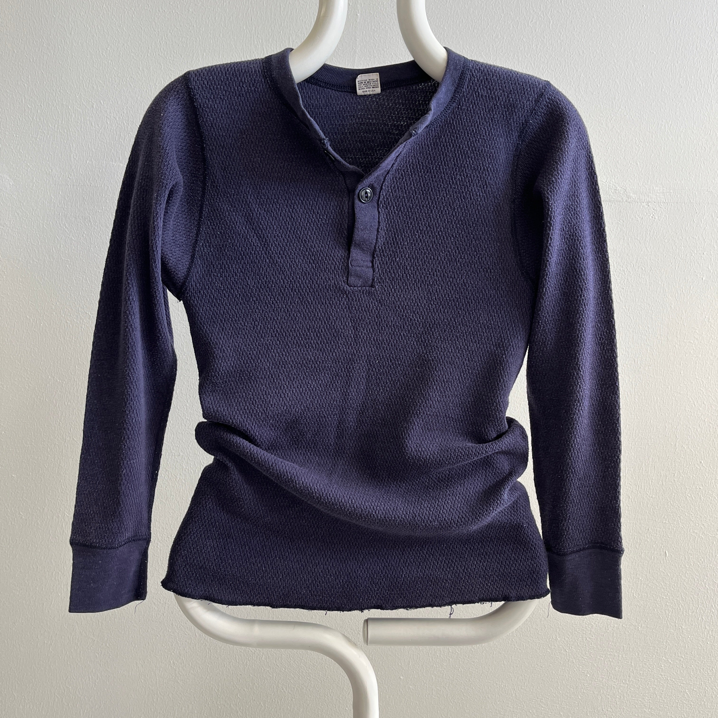 1970s Hanes (Check out the tag!) Navy Henley Thermal