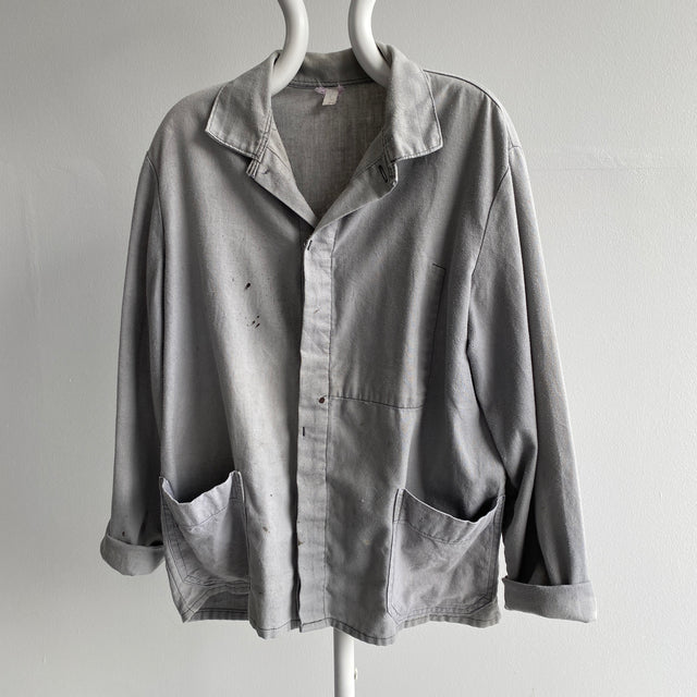 Manteau de corvée en coton européen gris clair des années 1970/80 - Taille plus grande