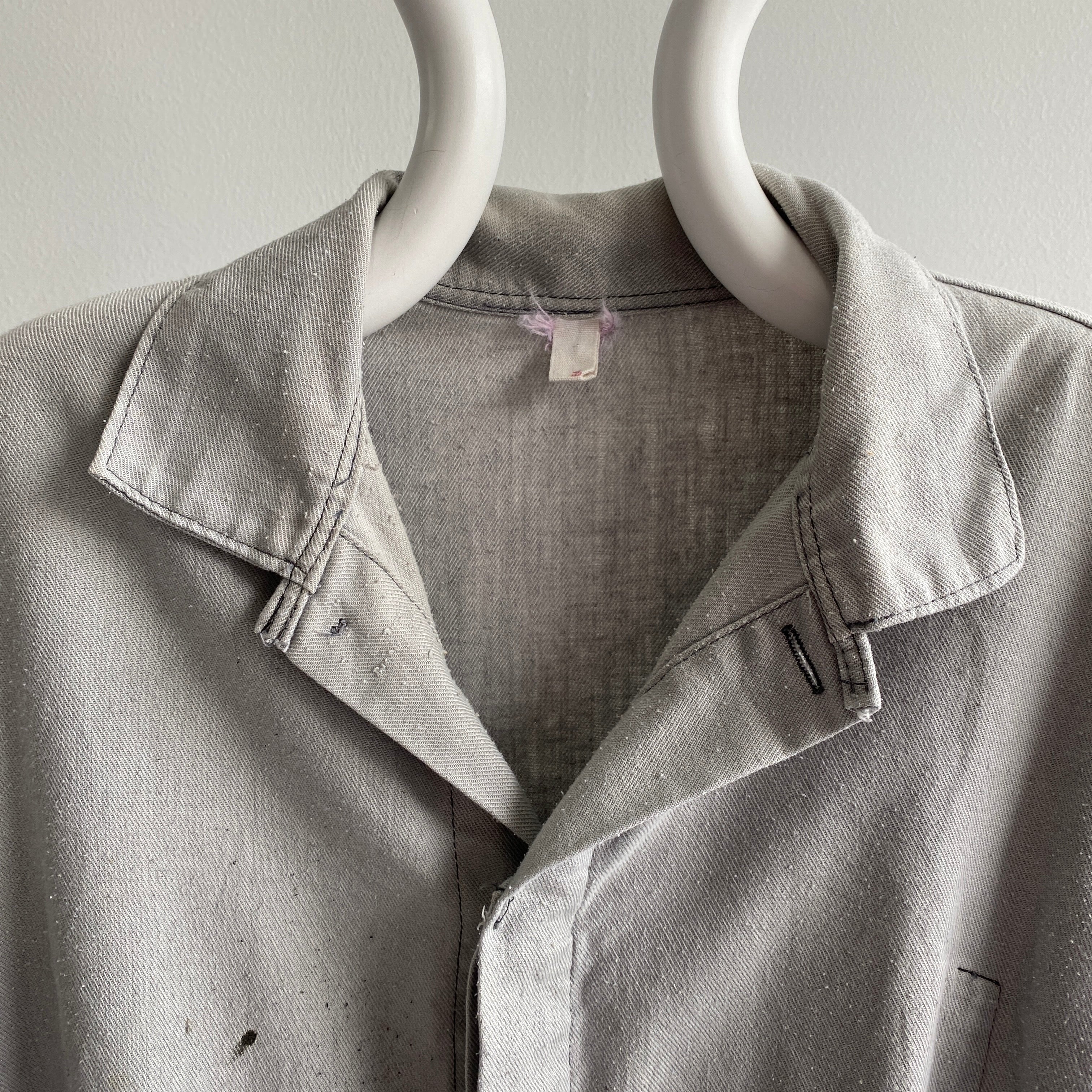 Manteau de corvée en coton européen gris clair des années 1970/80 - Taille plus grande