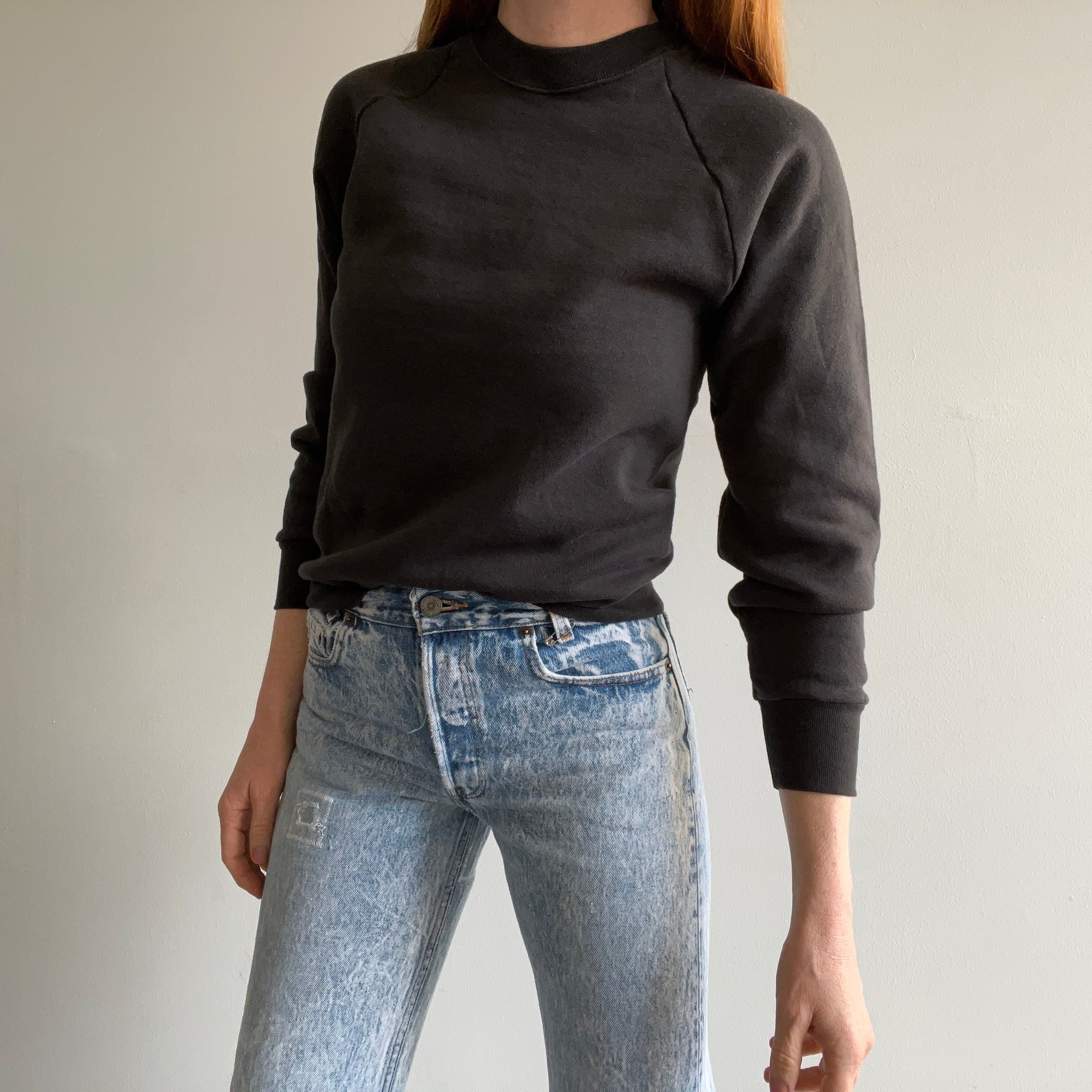 1980s Blank Black Raglan - Almost No Wear