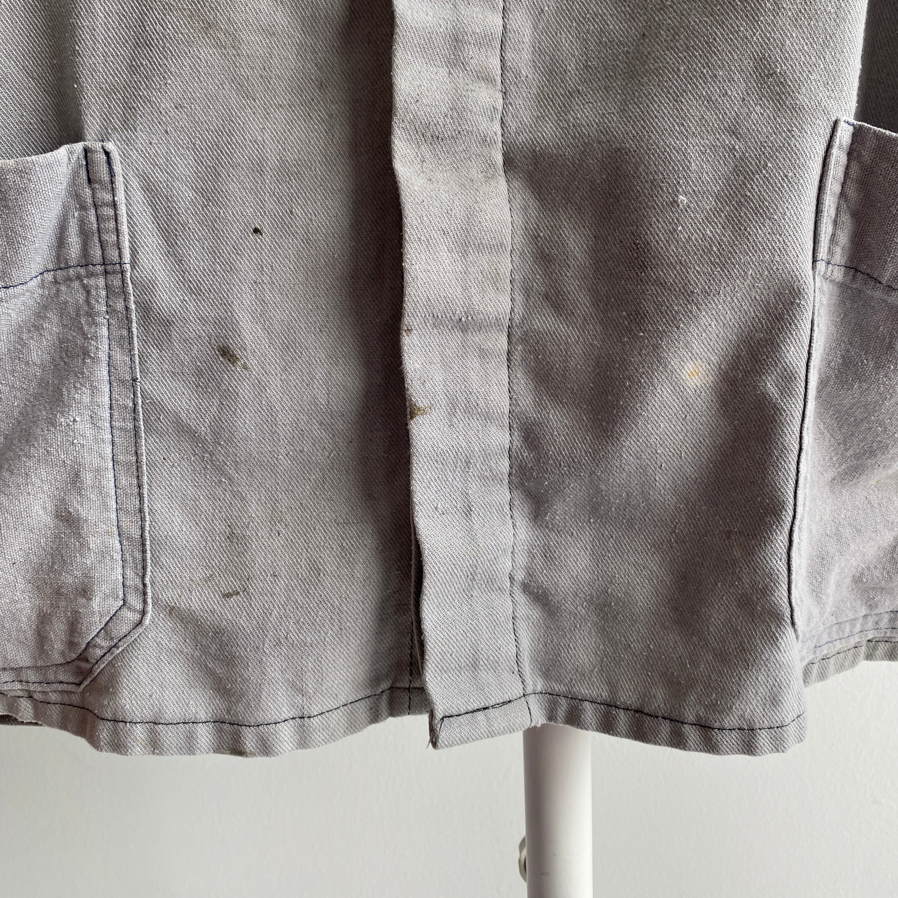 1970/80s Light Gray Wash European Cotton Chore Coat - Larger Size