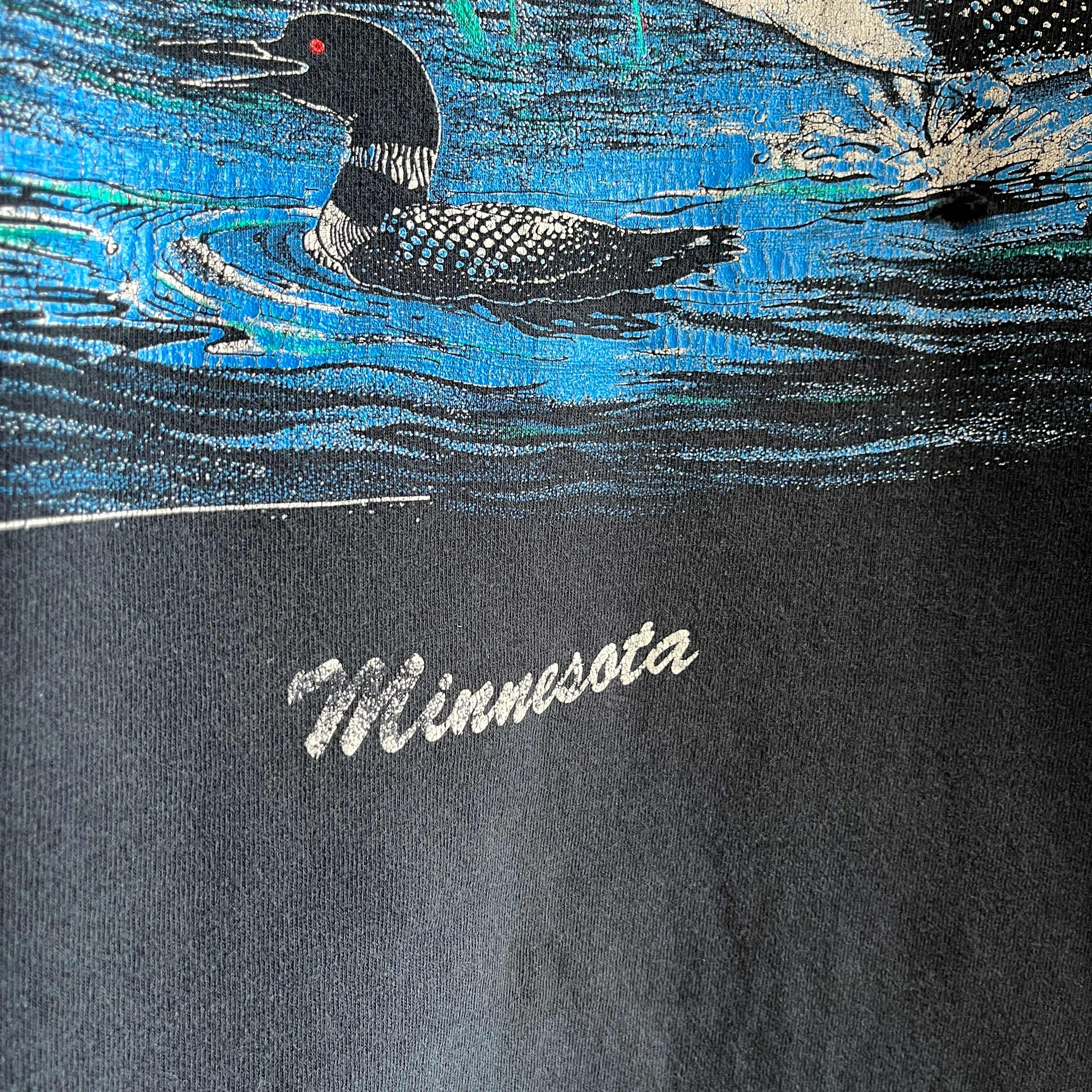 T-shirt touristique deux tons du Minnesota des années 1990 avec une culture de bricolage