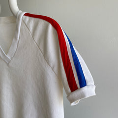 1970s V-Neck Red White and Blue Warm Up - So Classic!