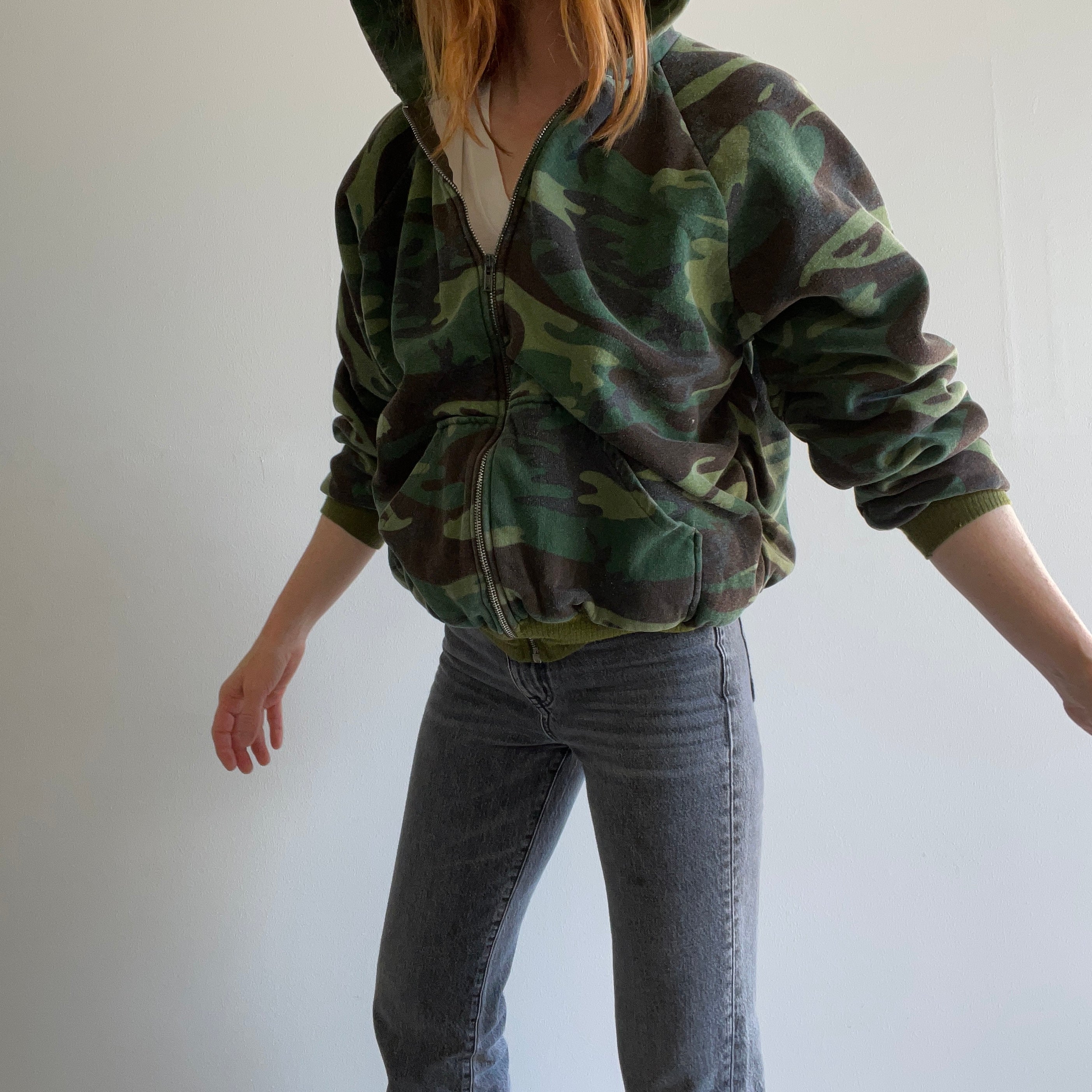 1970s Heavyweight Insulated Camo Zip Up Hoodie