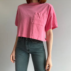 1980s Salmon Pink Pocket Crop Top With Shoulder Pads!!!