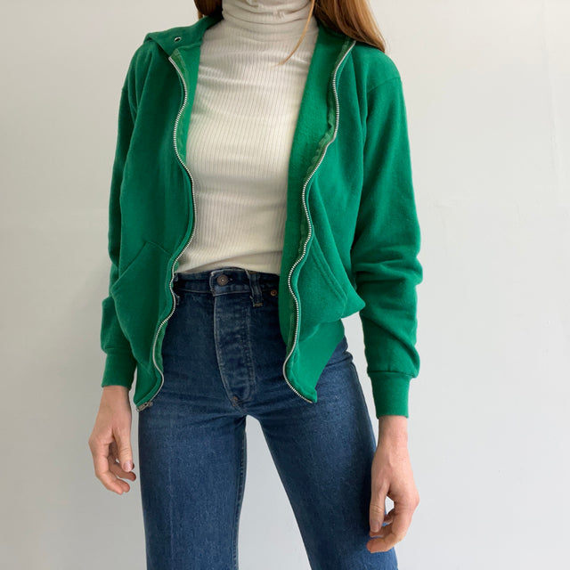 1980s Kelly Green Sweat à capuche zippé doux